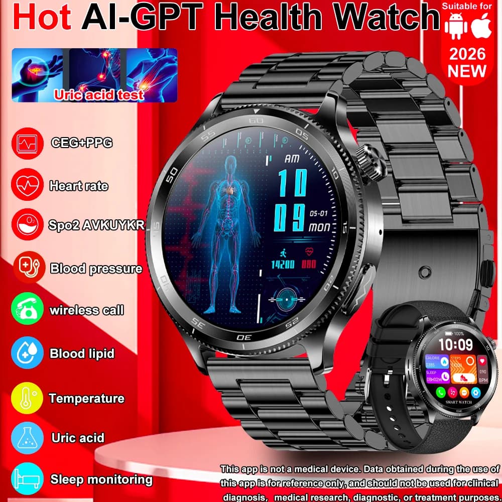 Smartwatch for health monitoring 2026, micro-examination, quick evaluation of physical conditions, call/response.