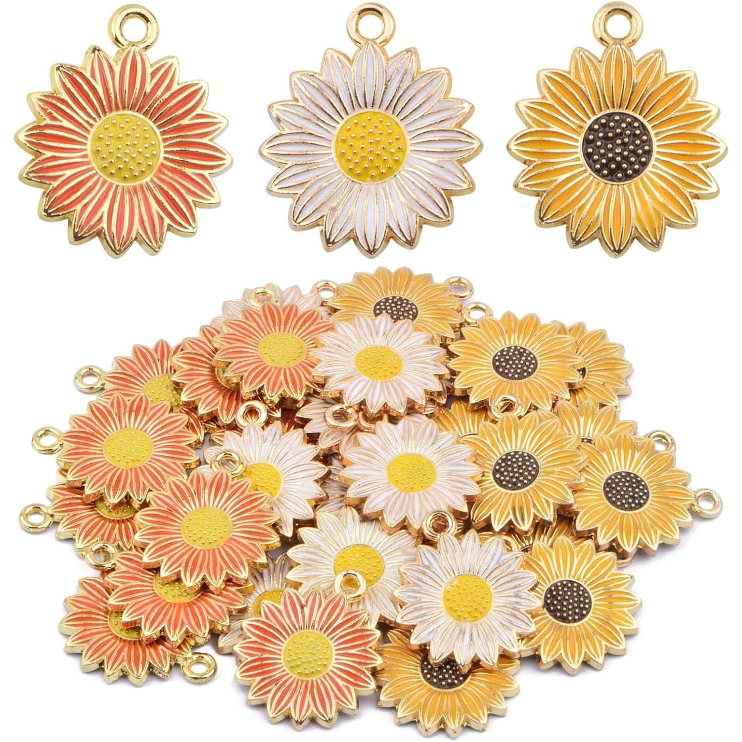 30 Pezzi Ciondoli a Forma di Girasole in Lega Smaltata, Graziosi Pendenti a Margherita e Girasole per Collane, Bracciali e Orecchini Fai da Te
