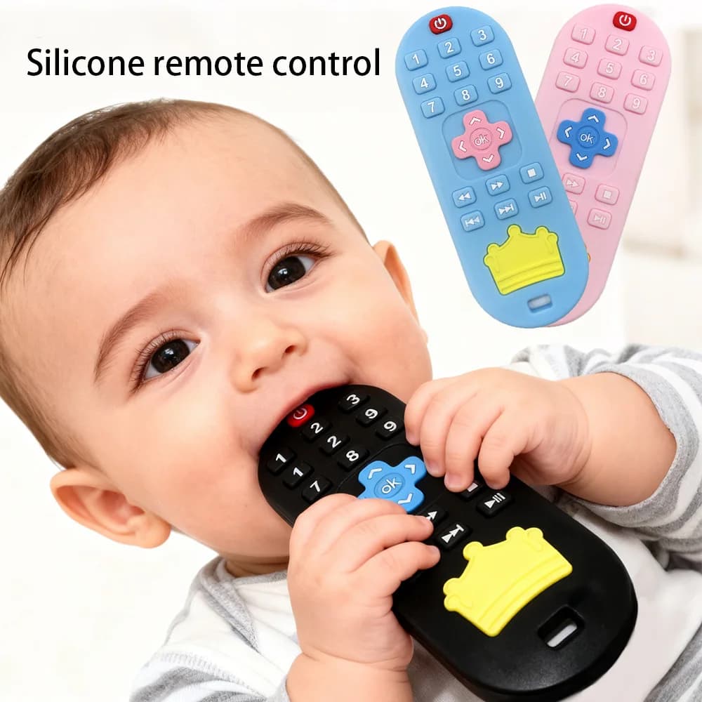 Massaggiagengive in Silicone a Forma di Telecomando - Giocattolo Interattivo per Alleviare la Dentizione di Neonati e Bambini