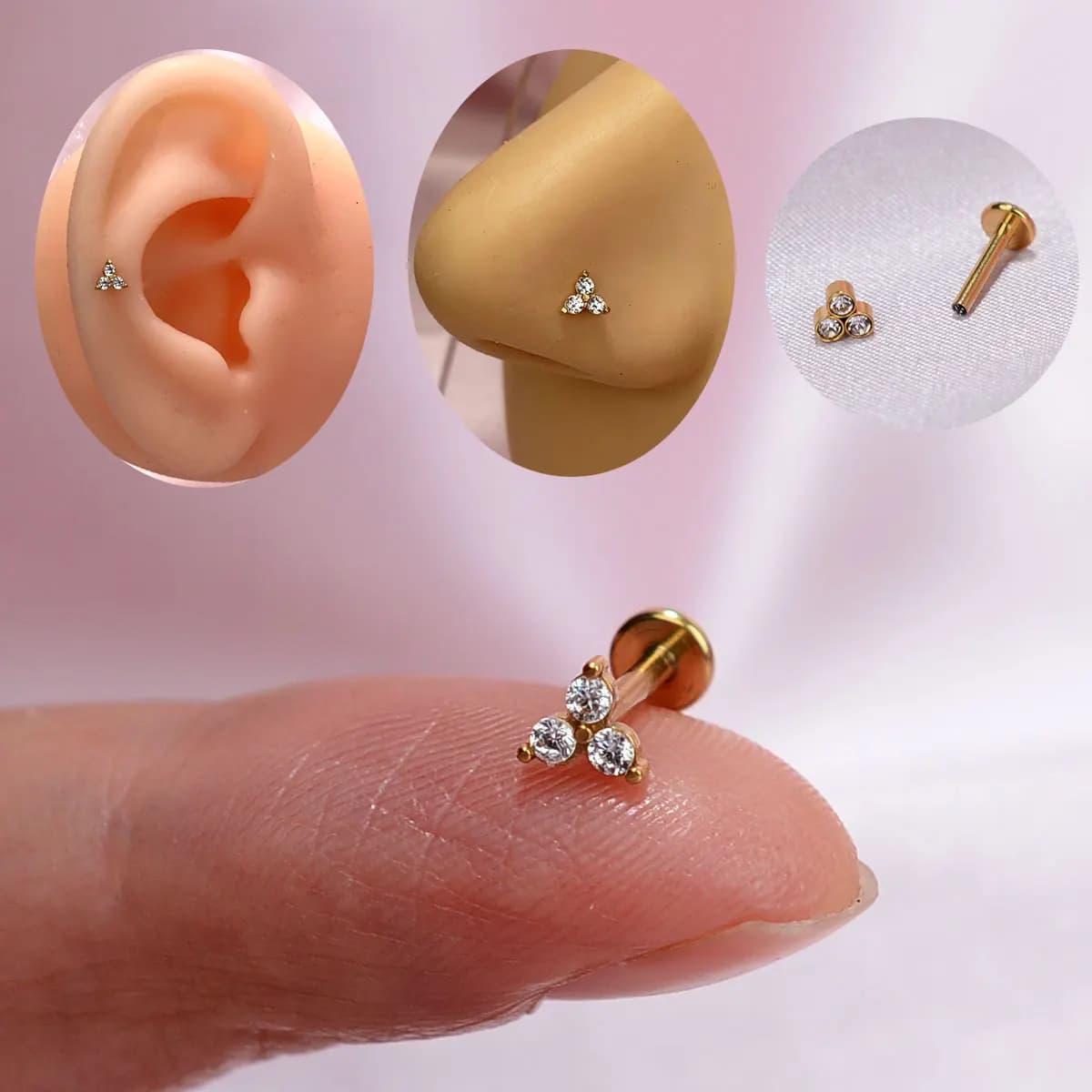 1 pezzo in acciaio chirurgico piccolo fondo piatto CZ trago elica piercing al naso labret orecchini a bottone filo interno donna uomo fresco