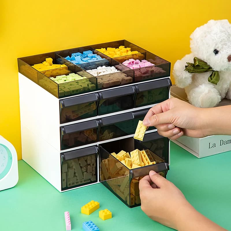 Scatola portaoggetti per cassetti da tavolo Organizzatore impilabile per blocchi di costruzione Trasparente Lego Toy Articoli vari Contenitori per organizer Scatole per cosmetici per la casa