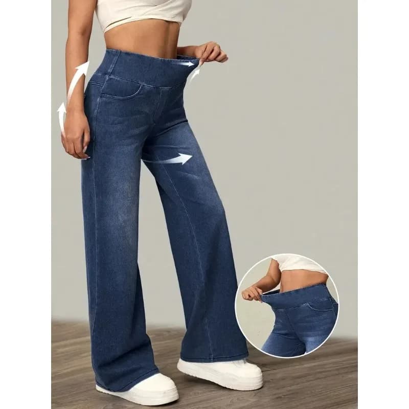 Jeans da donna nuovi pantaloni a gamba dritta larghi elasticizzati in vita elastica alla moda comodi versatili transfrontalieri