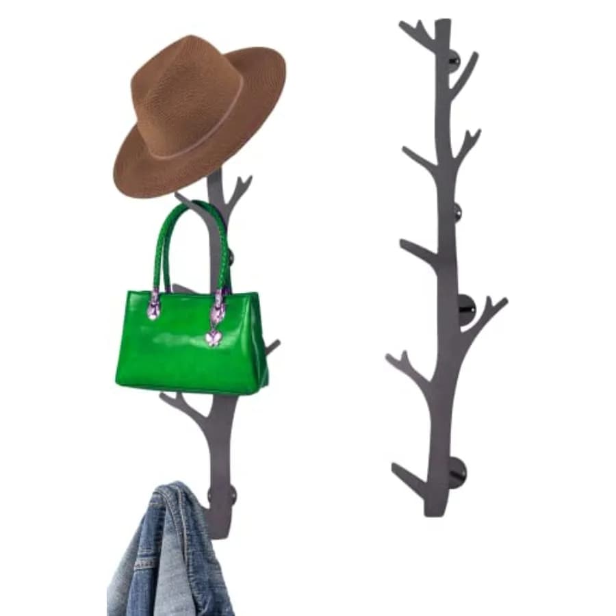 Appendiabiti da Parete a Forma di Ramo d'Albero con 8 Ganci Verticali per Cappelli, Cappotti, Borse e Altro, Porta Guinzaglio Moderno