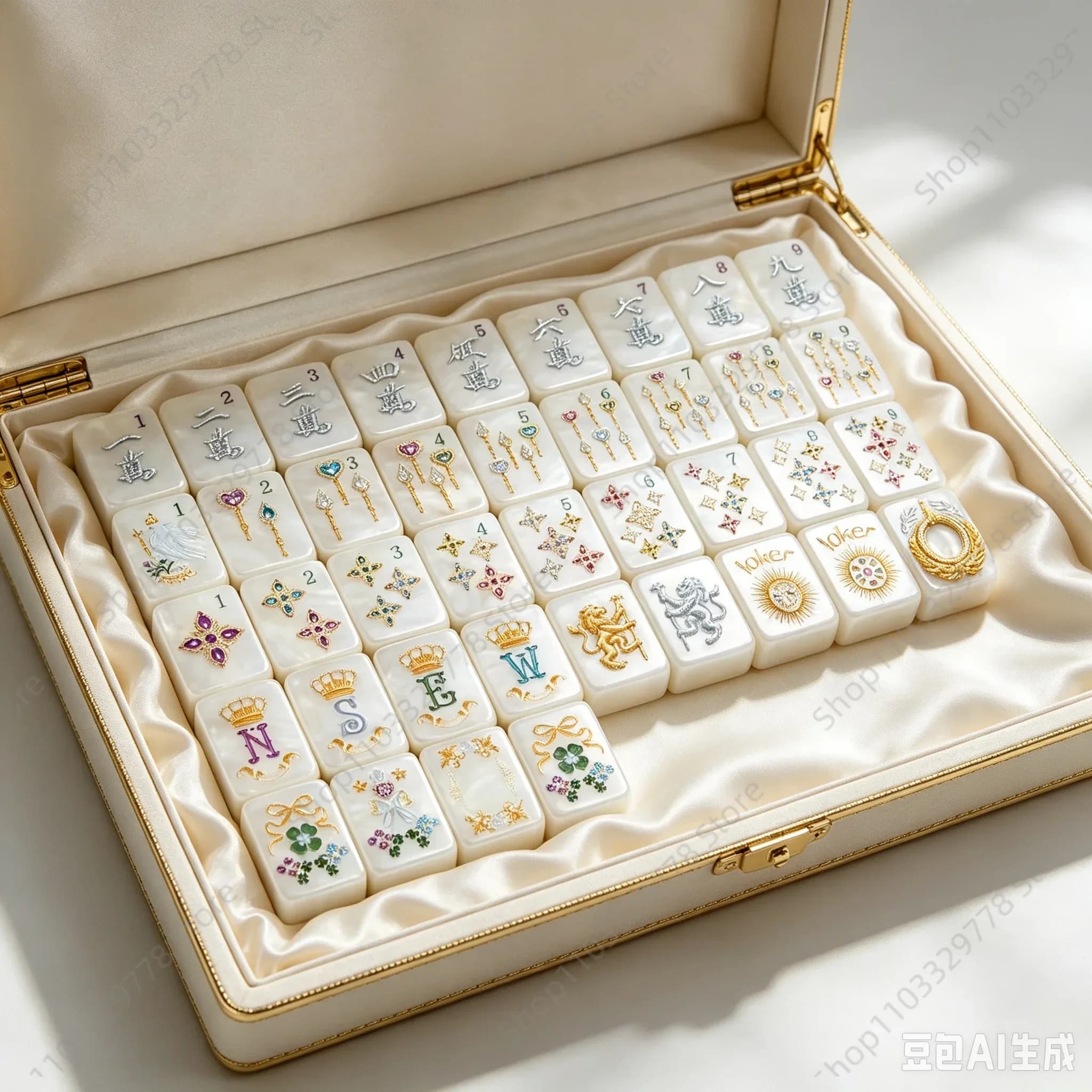 New American Mahjong Tile Mother of Pearl Mahjong Acrylic Mahjong Set American Artwork Entertainment Party Game