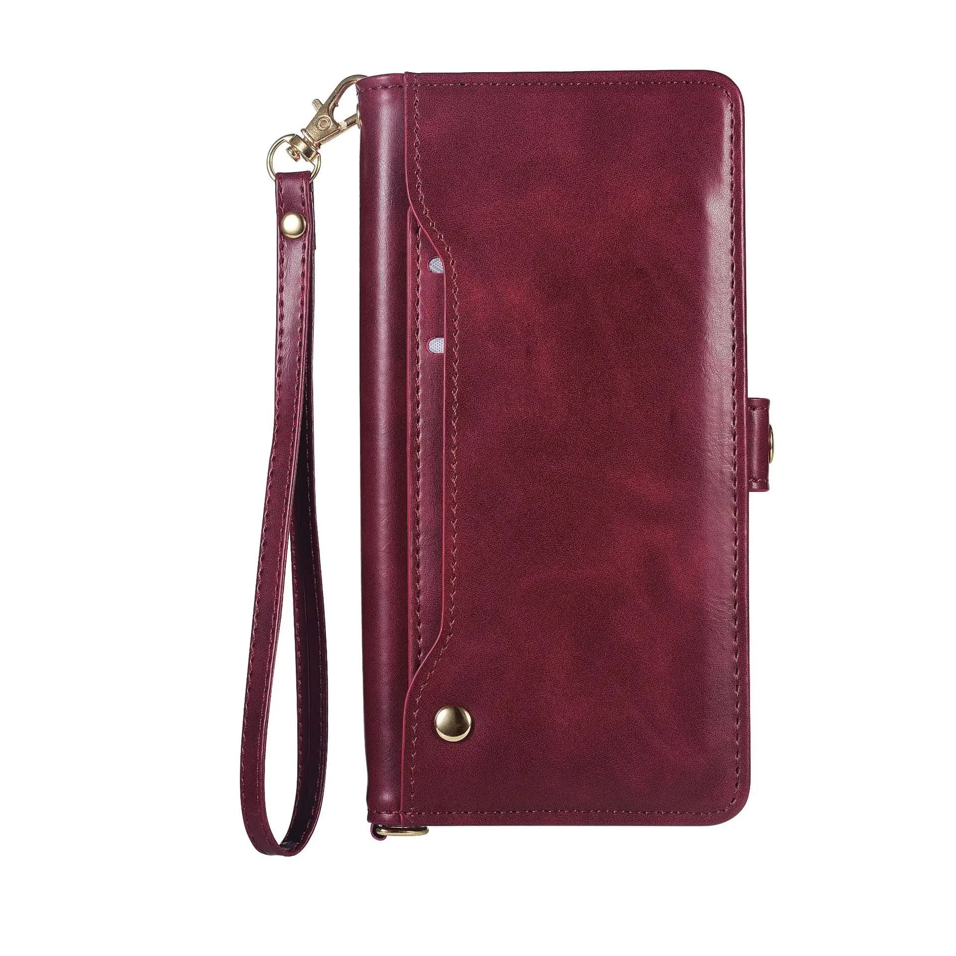 Makeup Mirror Leather 5 Cards Wallet Case For Huawei Nova Y91 Y90 Y72S Y73 Y72 Y71 Y70 Plus Y63 Oil Wax Lanyard Wrist Flip Cover