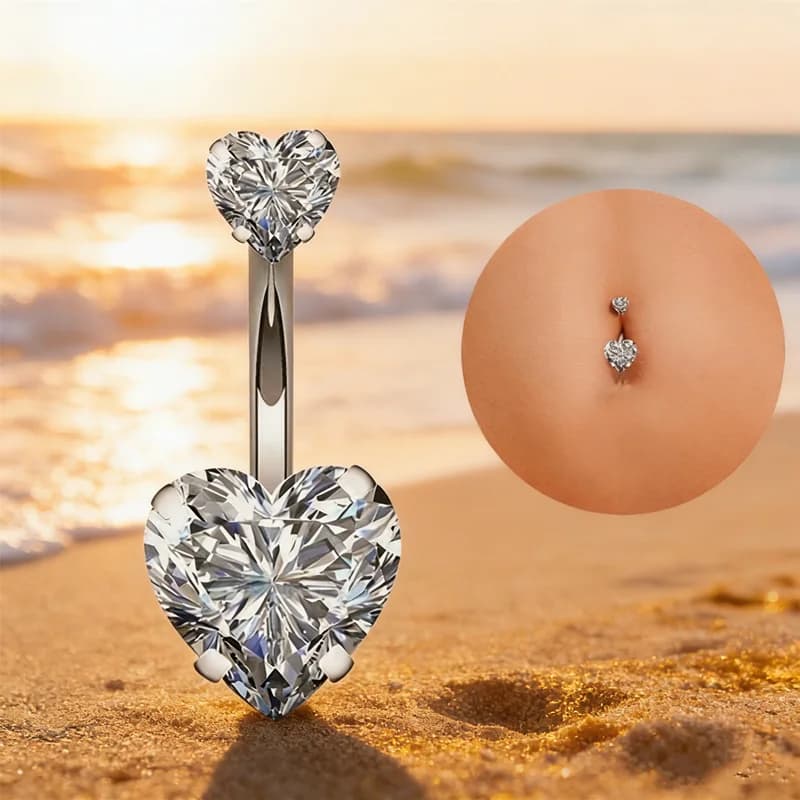 Regalo per Lei: Delicato Piercing a Cuore per Ombelico in Acciaio Inossidabile 316L, Gioiello per il Corpo, Aggiunta Accattivante alla Collezione di Piercing