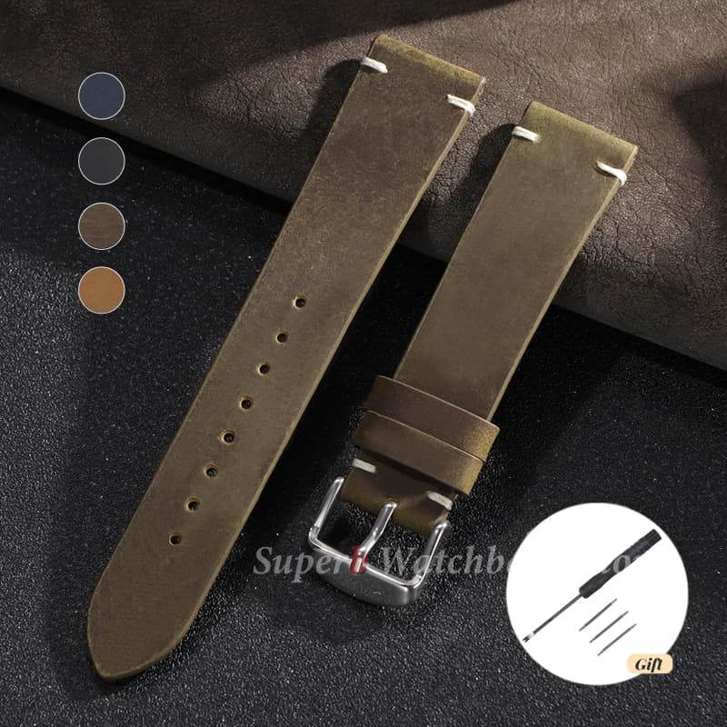 Cinturino in pelle di vacchetta con cuciture fatte a mano per cinturino in pelle vintage Seiko per cinturino Smartwatch Omega 18mm 20mm 21mm 22mm 24mm