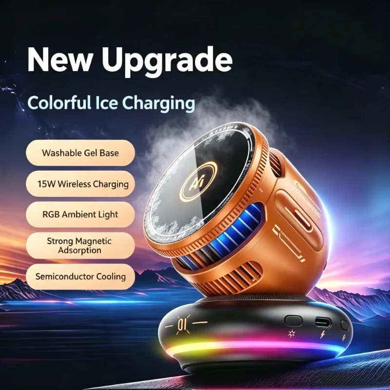 Caricabatterie Wireless Magnetico per Auto 15W Ricarica Rapida con Ventola di Raffreddamento Luce RGB Supporto Magnetico Forte per Bocchetta dell'Aria per iPhone Samsung Android