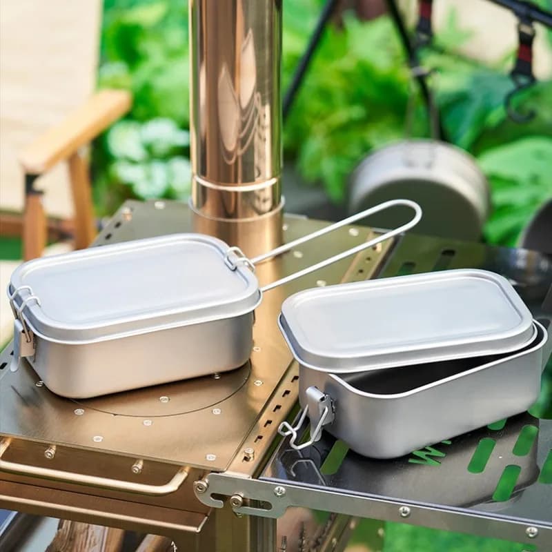 Pentole da campeggio scatola da pranzo in titanio scatola da Picnic ultraleggera portatile maniglia pieghevole guarnizione riscaldabile accessori per escursioni naturali