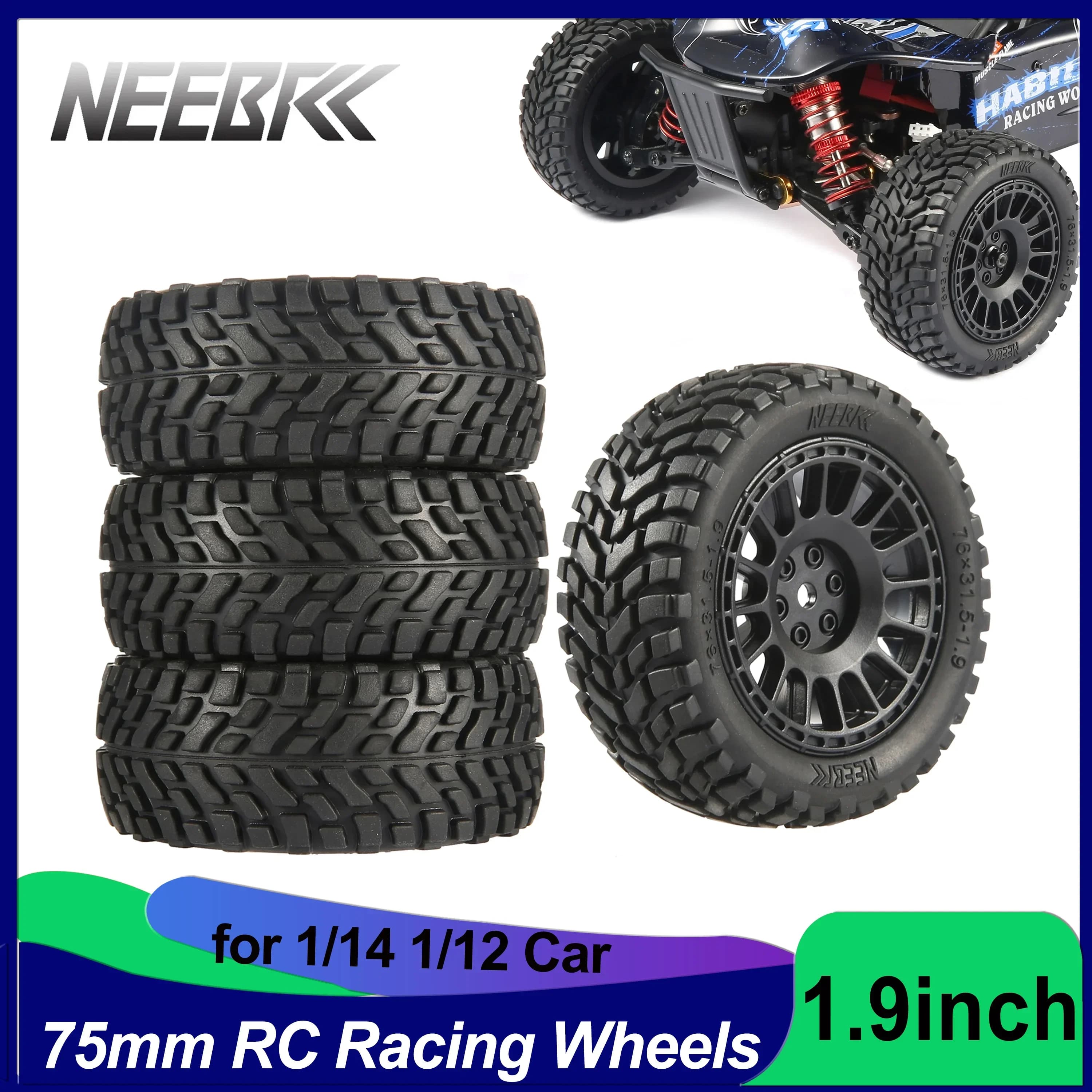 4 pezzi da 1,9 pollici 75 mm RC pneumatici 12 mm mozzi esagonali ruote per Wltoys 144010 144001 1/14 1/16 1/10 Scx10 Traxxas Trx-4 Tamiya Auto da corsa