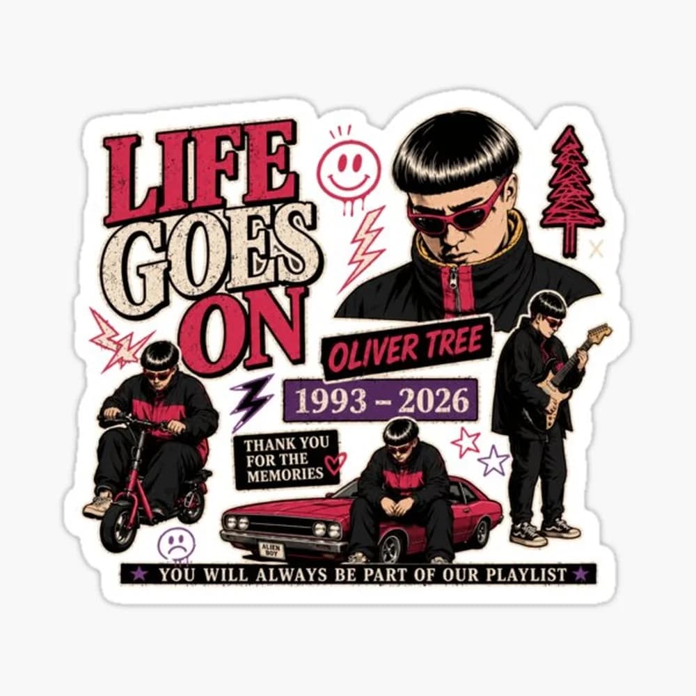 RIP OT, In loving memory OT, Oliver-Tree Rest In Peace 1993 to 2026 Memorial Sticker for Laptop Decor Bedroom Car Cute Cartoon A
