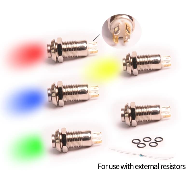 8mm pulsante LED in metallo con luce auto-resetting istantaneo autobloccante interruttore di chiusura a 4 pin testa alta 3 v6v12v24v36v48v220v