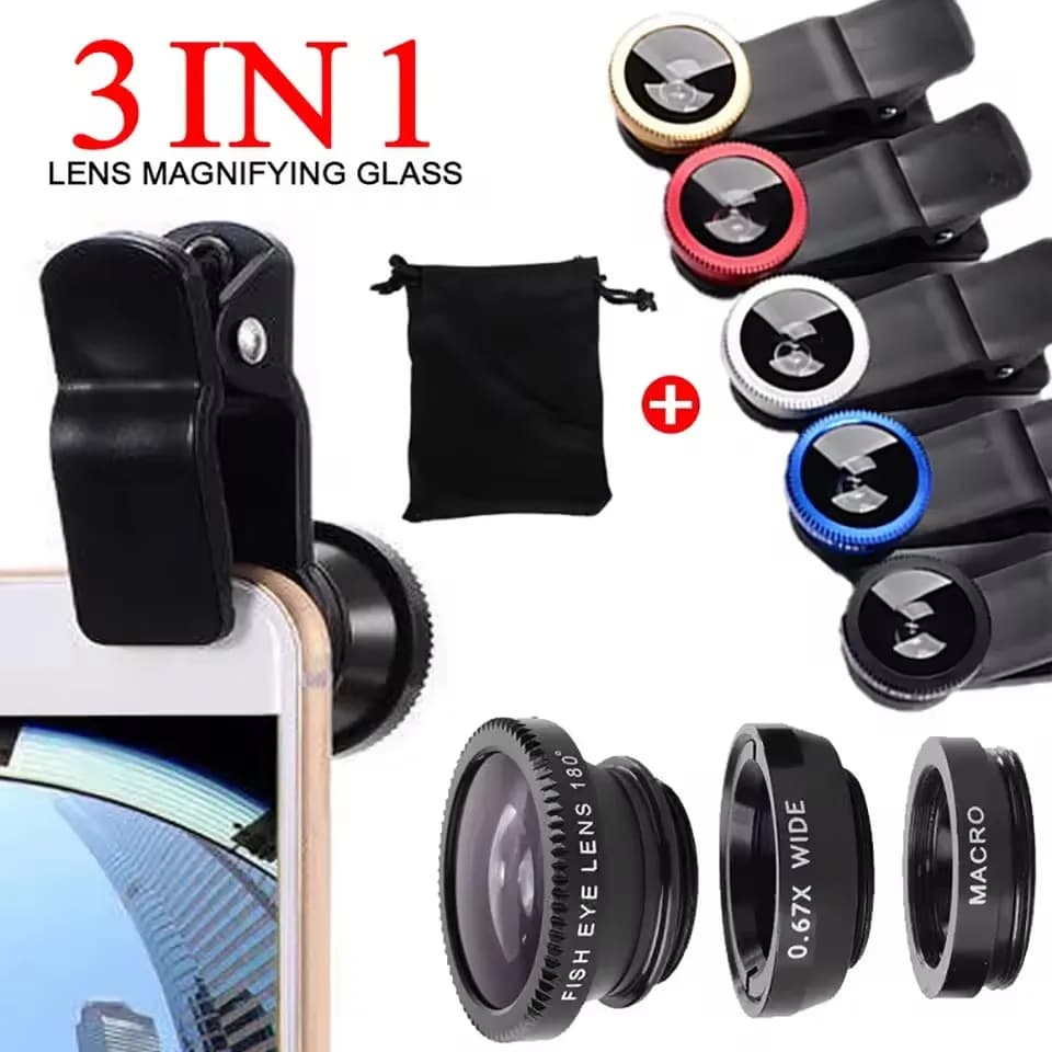 Obiettivo universale 3 in 1 Fish Eye, grandangolare, microfono, obiettivo Fisheye, kit zoom per fotocamera con clip per telefono per iPhone, Samsung, Xiaomi