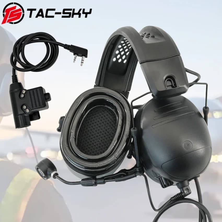 TS TAC-SKY G600 Comunicazione tattica Cuffie antirumore con cuscinetti auricolari in silicone per Baofeng Kenwood Walkie-talkie a 2 pin