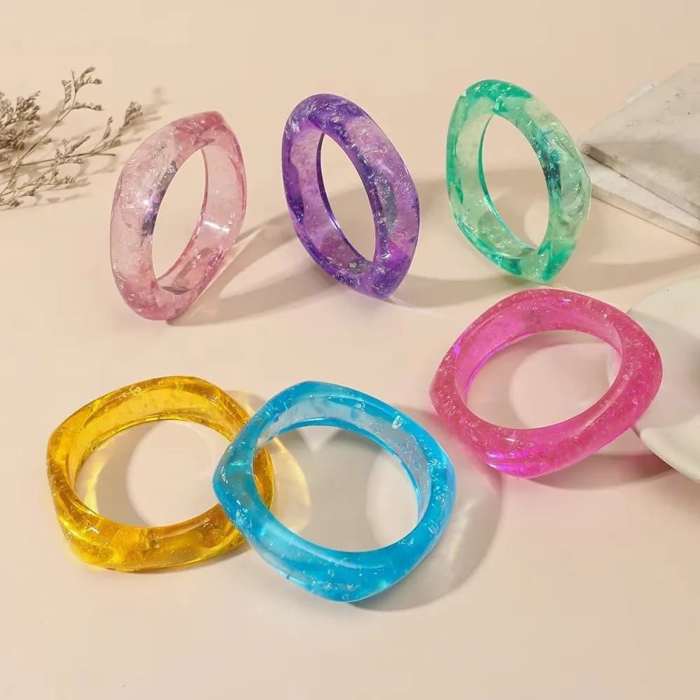 Resin Rhinestones Bangle Irregular Square Colorful Statement Bracelets Wide Glittering Cuff Bracelets