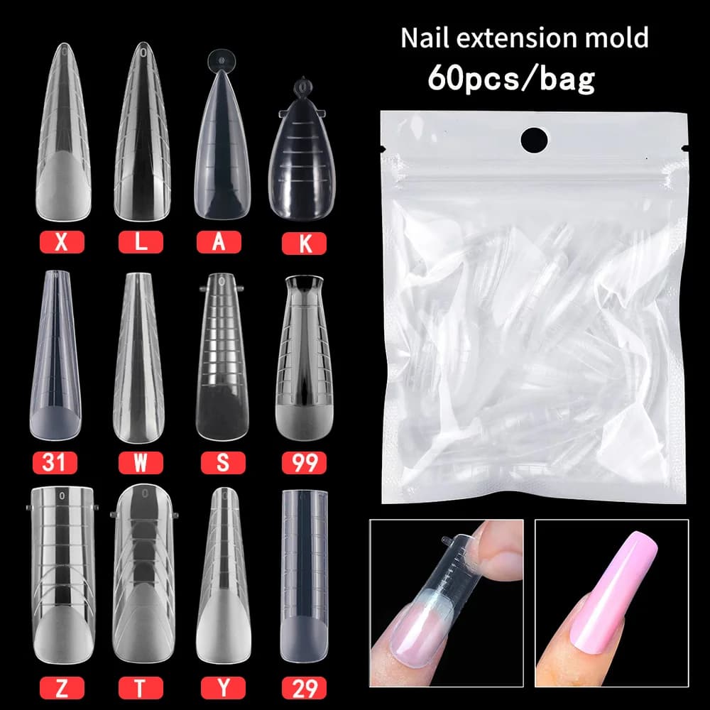 60 Pz/borsa Forme di Estensione Del Chiodo Top Stampi Doppio Sistema Forme Per Unghie Per Gel UV Polish Stampo Da Costruzione Rapida Manicure Accessori Per L'arte