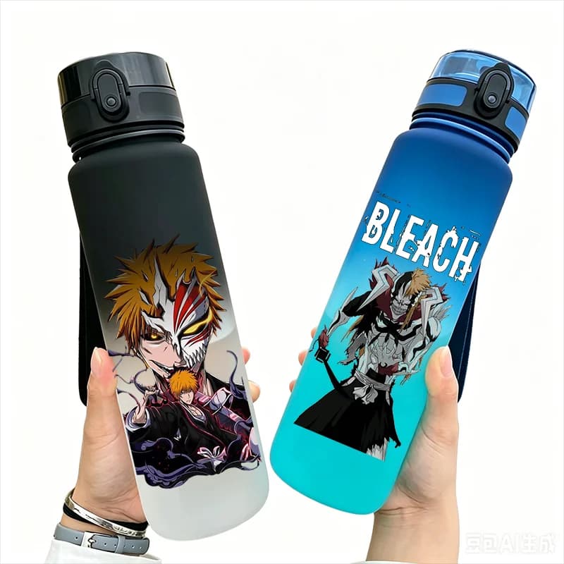 Bleach Anime Water Bottle 650ml BPA-Free Pop-Up Lid Sports Flask with Portable Lanyard Gradient Matte Leakproof Cup