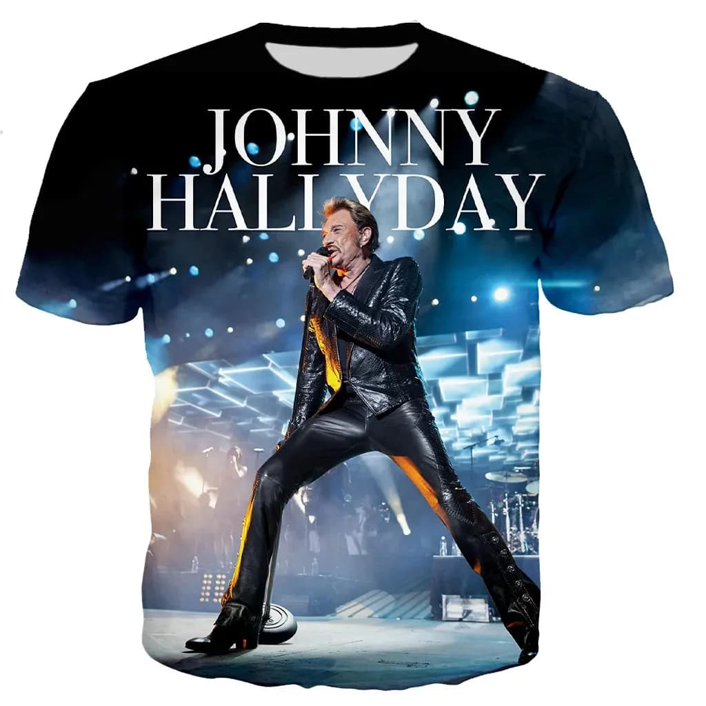 Nuova T-shirt Stampata in 3D del Popolare Cantante Pop Johnny Hallyday, Abbigliamento Casual Rock per Uomo e Donna, Streetwear Hip Hop Harajuku