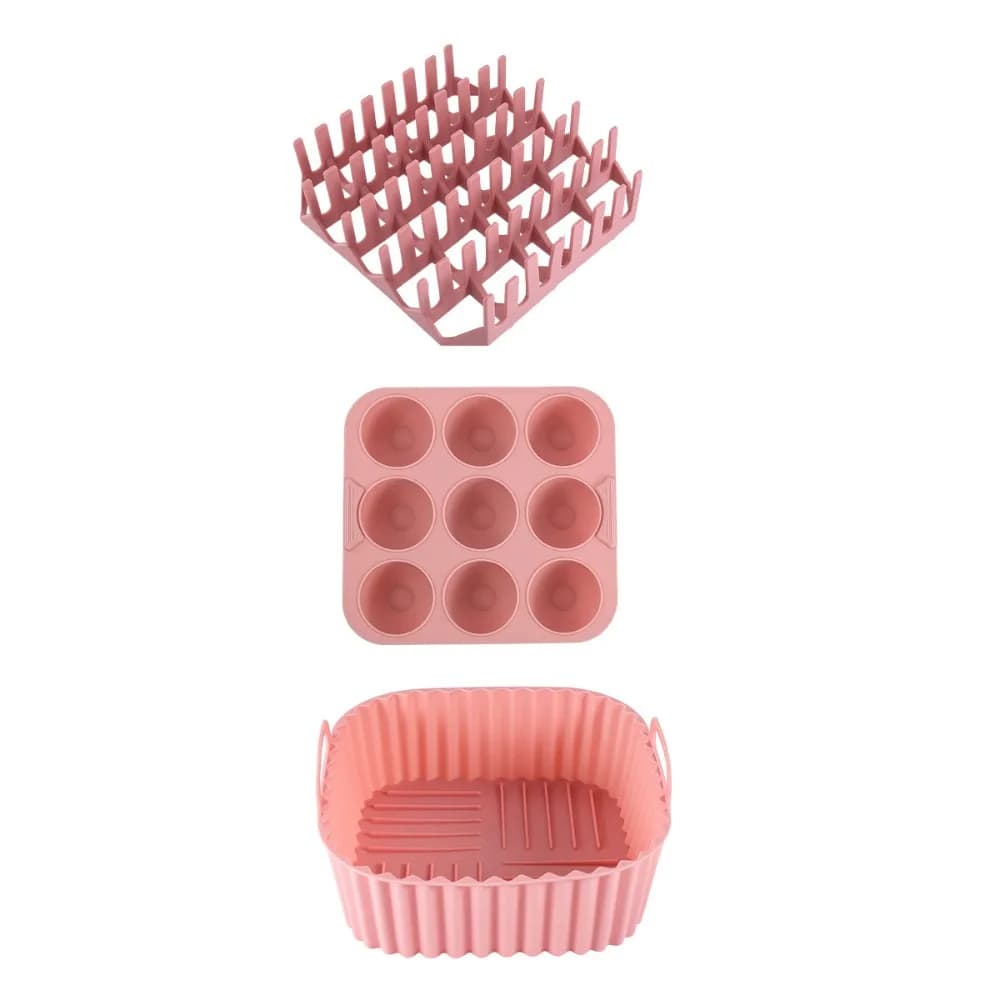 Set of 3 Pieces Silicone Canvas Air Fryer, Cupcake Heat Resistant Square Mold, Indoor Air Fryer Cover