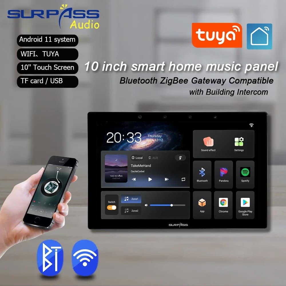 Tuya ZIGBEE WiFi Smart Home Pannello di controllo amplificatore Bluetooth Max 10 pollici Touch screen a 2 zone Controllo domestico intelligente con porta RS485