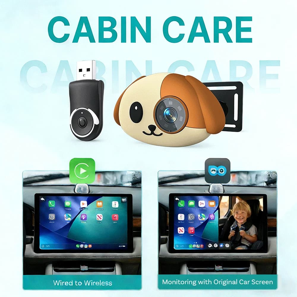 Nuovo Adattatore Wireless CarPlay Cabin Care 2026 con Telecamera per Auto 1080P per Bambini 150 ° Monitor per Sedile Posteriore con Visione Notturna ad Angolo Ampio per Veicoli