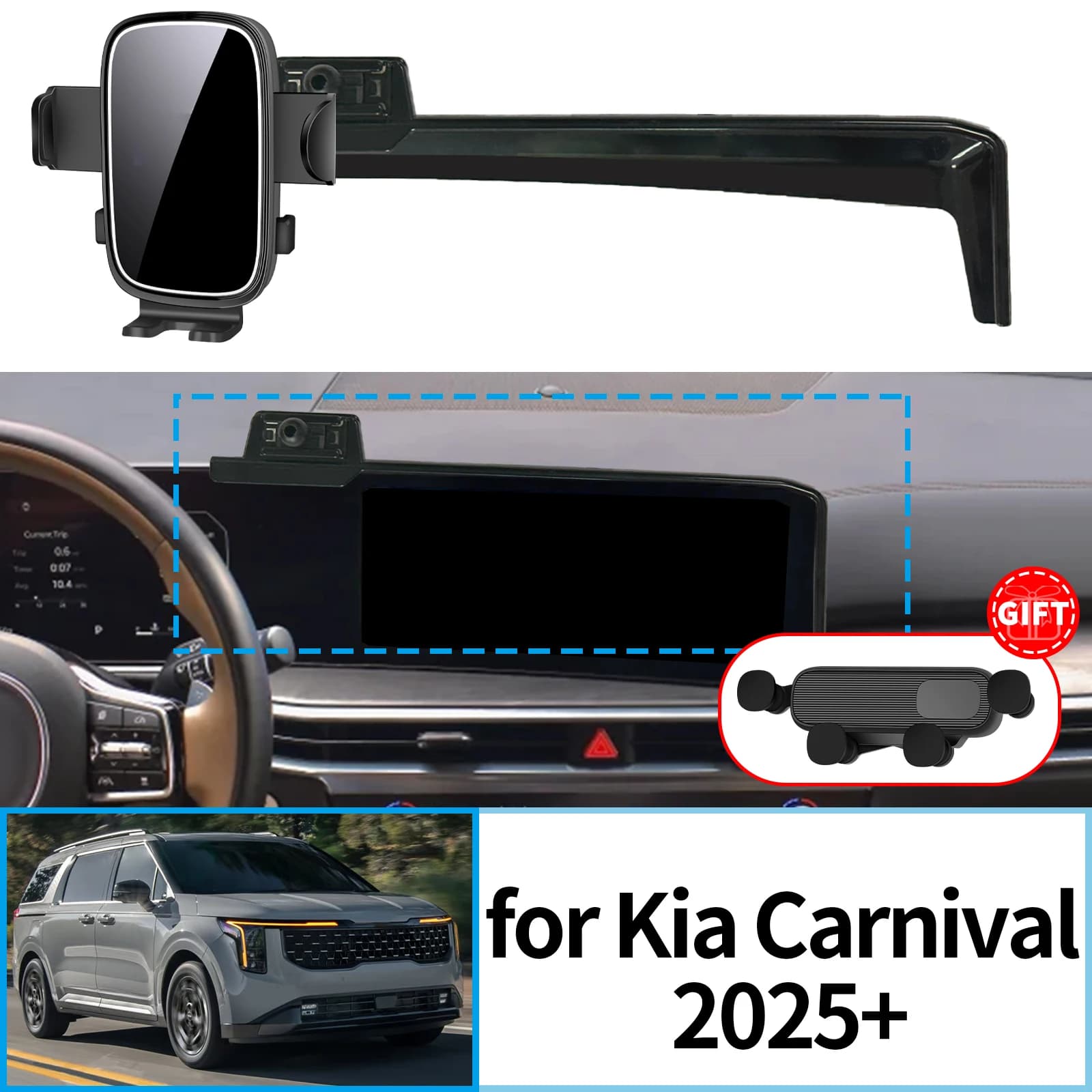 Adatto per Kia Carnival KA4 2025 2026 2027 ​ ​ Supporto stabile per telefono con clip ​ ​ Base di Montaggio per Schermo Senza Vibrazioni ​ Accessori per auto