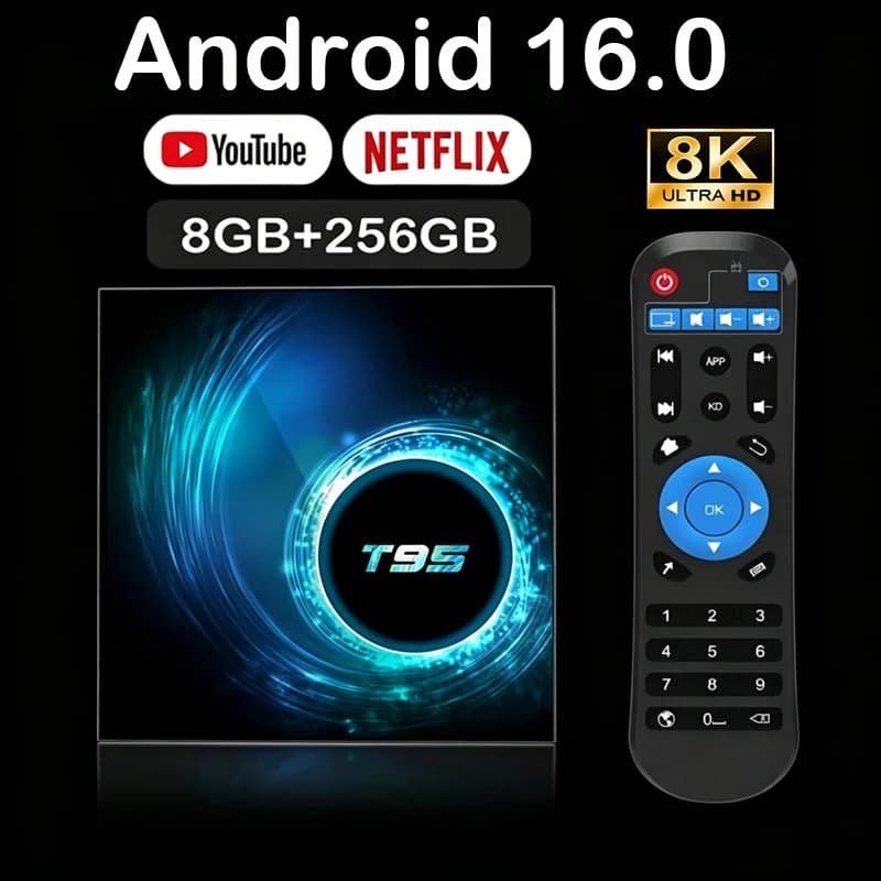 Android 16 Smart TV Box 8GB+256GB T95 Allwinnerh616 Google Assistant 6K Video Bluetooth5.4 Media Player Very Fast Set Top Box