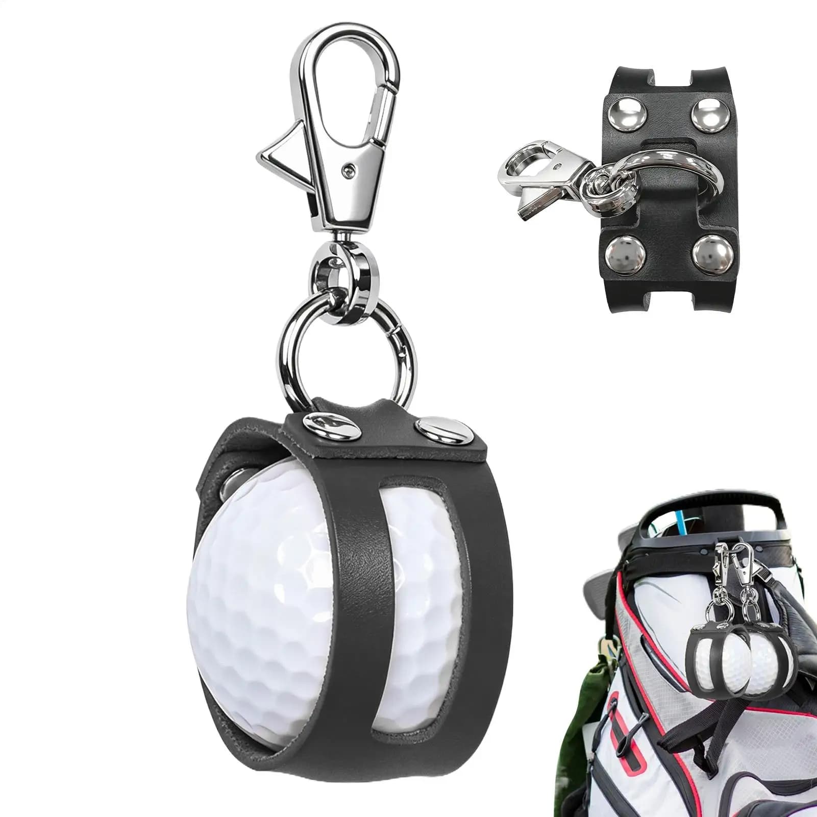 Golf Ball Holder PU Leather With Carabiner Clip Portable Golf Bag Accessories Easy Carry For Belt Outdoor Sports Small Bag