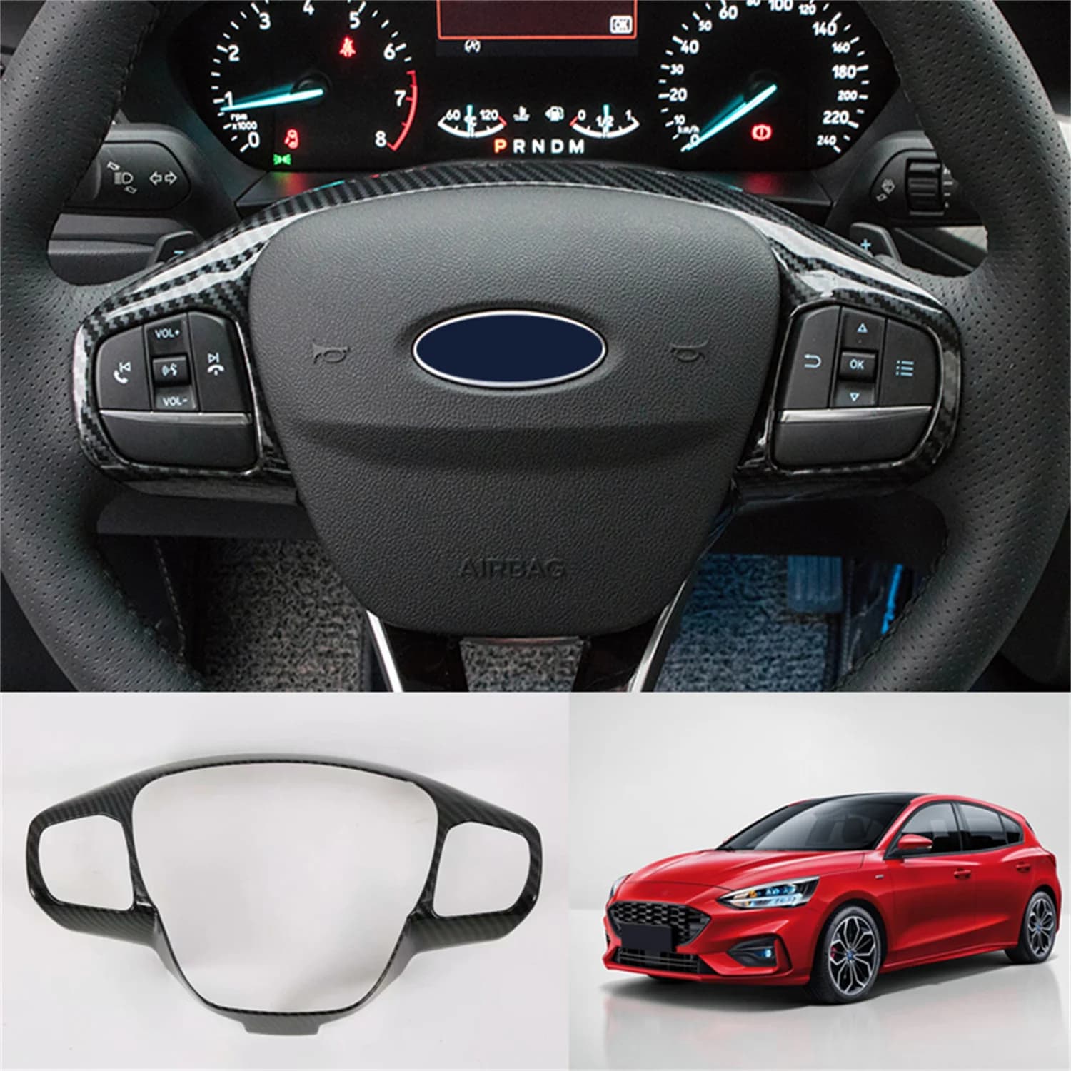 For Ford Focus MK4 2019 2020 2021 2022 2023 black carbon interior cover Decor Trim ABS car accessories 1 pc