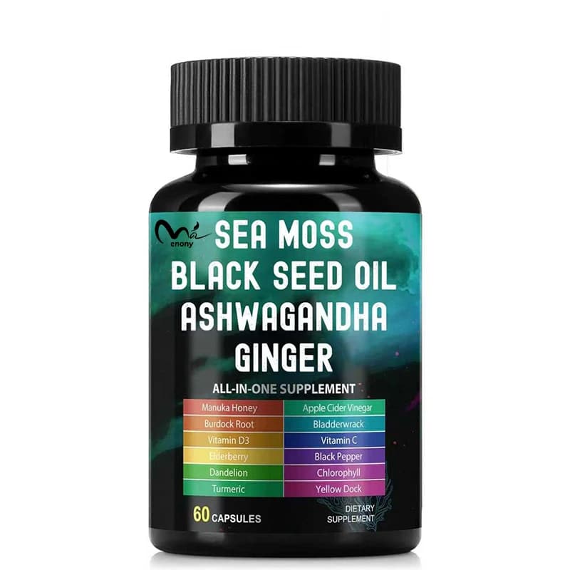 Integratore di alghe marine, contenente curcuma, radice di bardana, vitamina C, olio di semi neri per il sistema immunitario ed energetico, 60 capsule