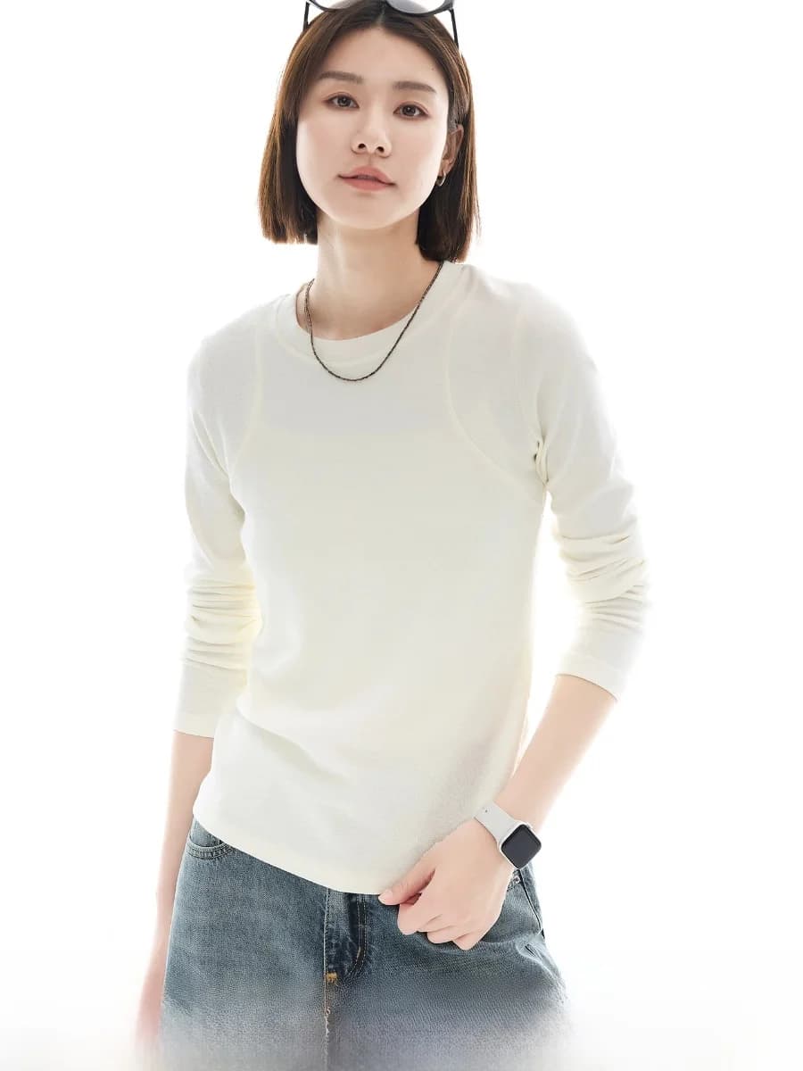 Cloud Life Moonlight Base T-shirt a maniche lunghe da donna, Nuovo Arrivo Primavera 2026, Top casual confortevole