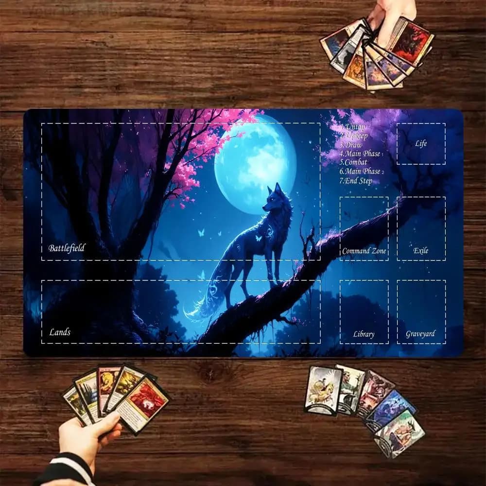 Tappetino da gioco Magic Card Playmat con tema anime Fantasy Rune Wolf, tappetino da gioco MTG, tappetino da gioco per giochi di carte collezionabili, tappetino da scrivania, tappetino da gioco Commander Battle