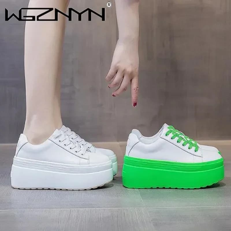 Luxury Autumn Genuine Leather Women Casual Shoes Super Thick 8CM Platform Wedge Women Sneakers Chunky Shoes Summer Skateboard