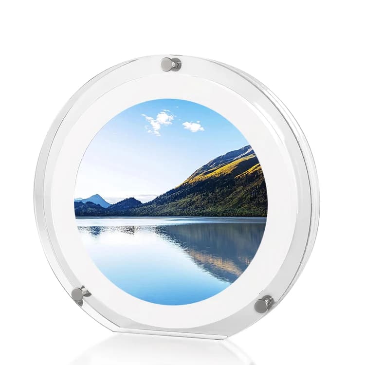 Cornice Digitale Rotonda da 5 Pollici con Memoria da 2GB e Batteria da 2000 mAh, Cornice LCD in Acrilico da Tavolo