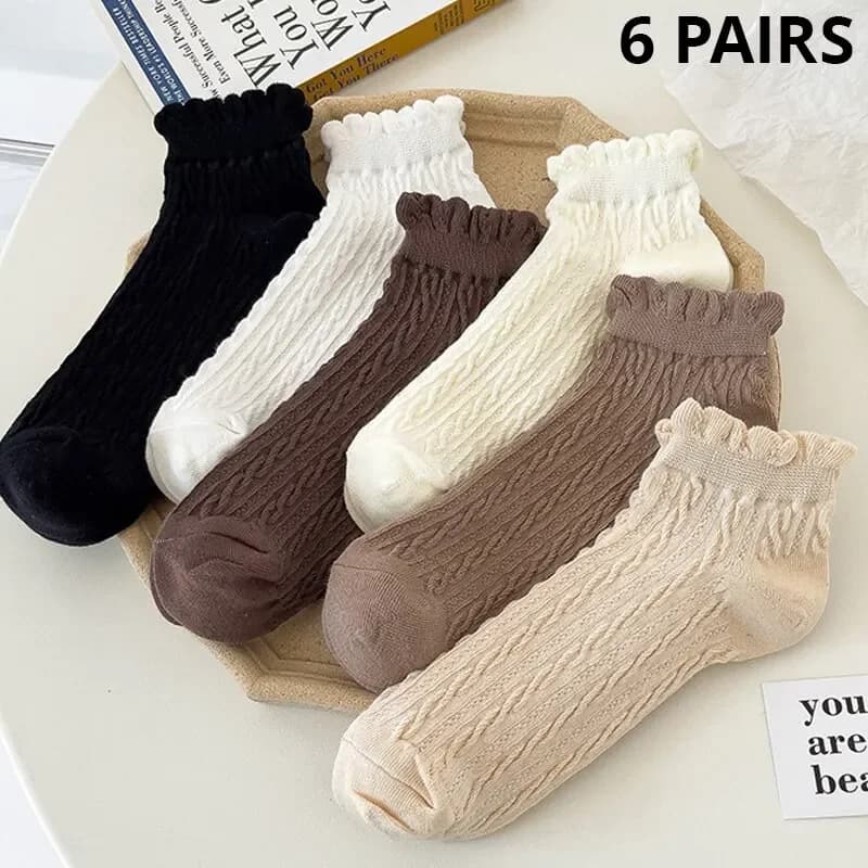 6 paia di calzini di pizzo da donna tinta unita dolce pasta fritta colpi di scena calzini a tubo basso calzini coreani stile college giapponese JK