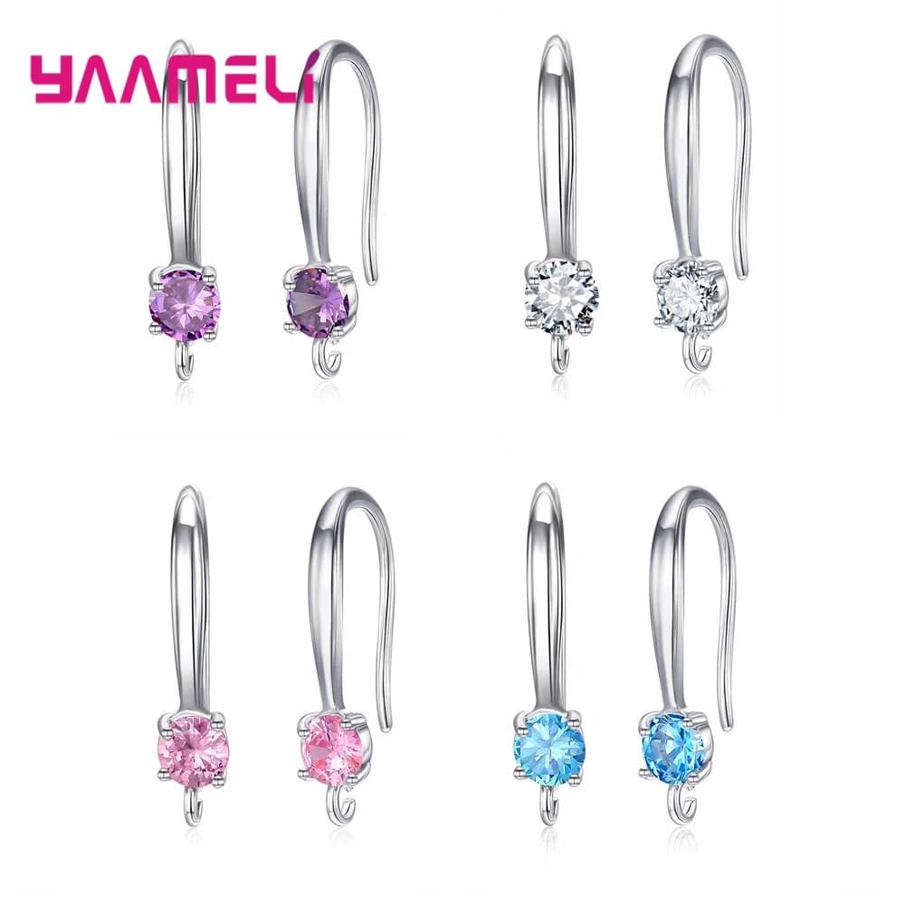 Smooth 925 Sterling Silver Jewelry Findings for Handemade Hook Earrings Making Components White Pink Blue Purple Cubic Zircon