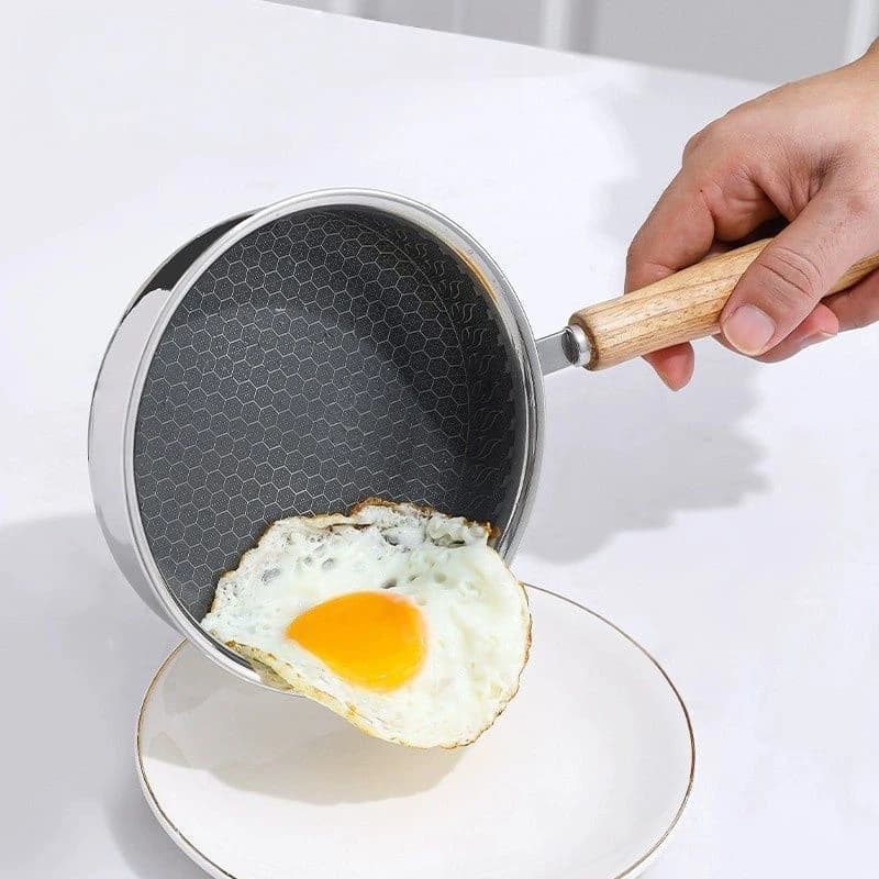 Padella antiaderente portatile in acciaio inossidabile Superficie antiaderente non rivestita Padella per frittata Padella antiaderente per campeggio all'aperto