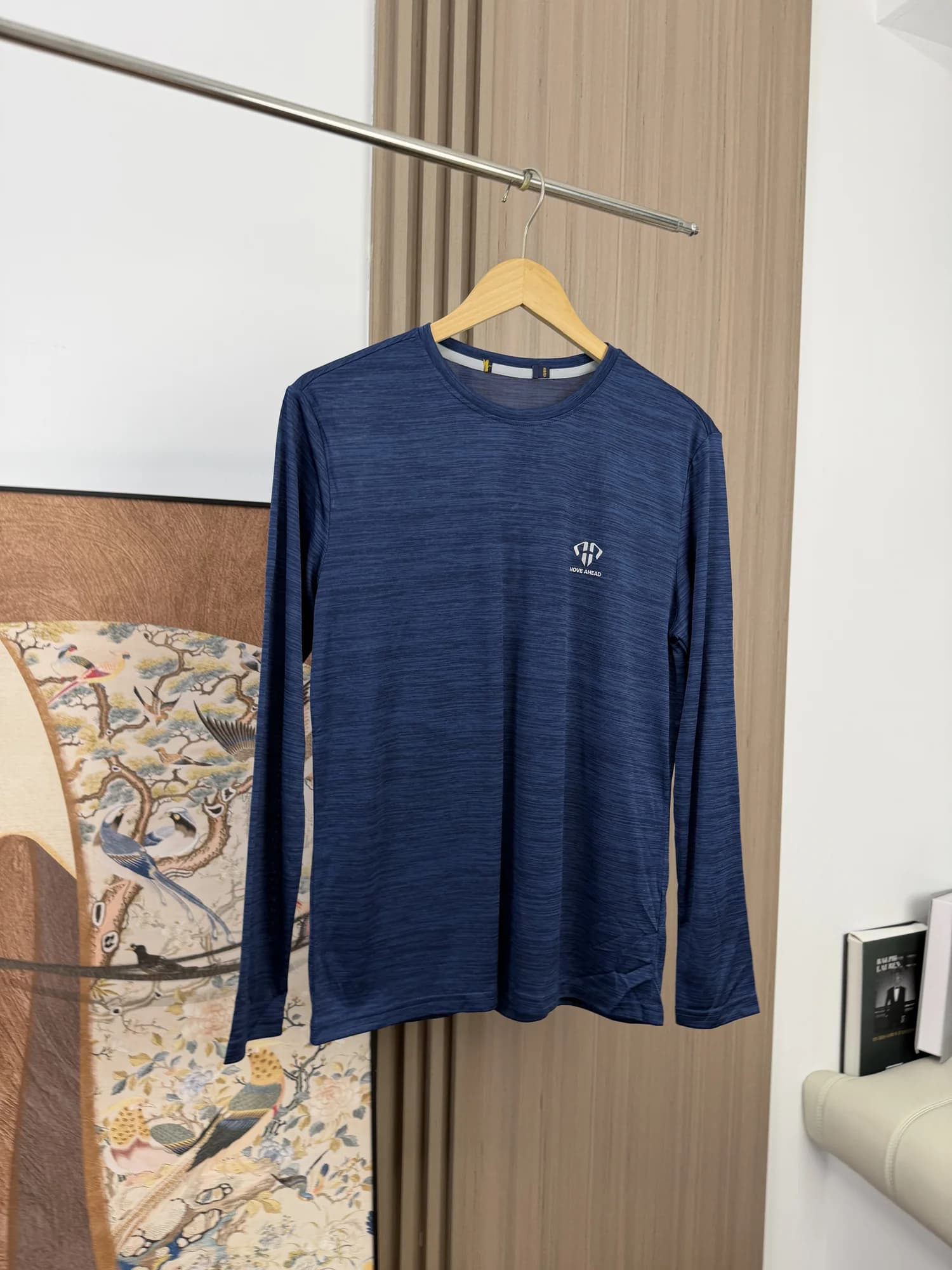 Quick Dry Elastic Men's Casual T-shirt Spring Summer Thin Reflective Print round Neck Long Sleeve Comfortable Breathable Fash...