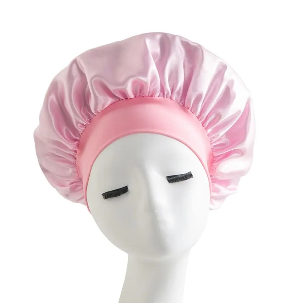 Soft Long Hair Care Bonnet Imitation Silk Solid Satin Satin Shower Caps Large Elastic Edge Wrap Hair Care Hats for Women
