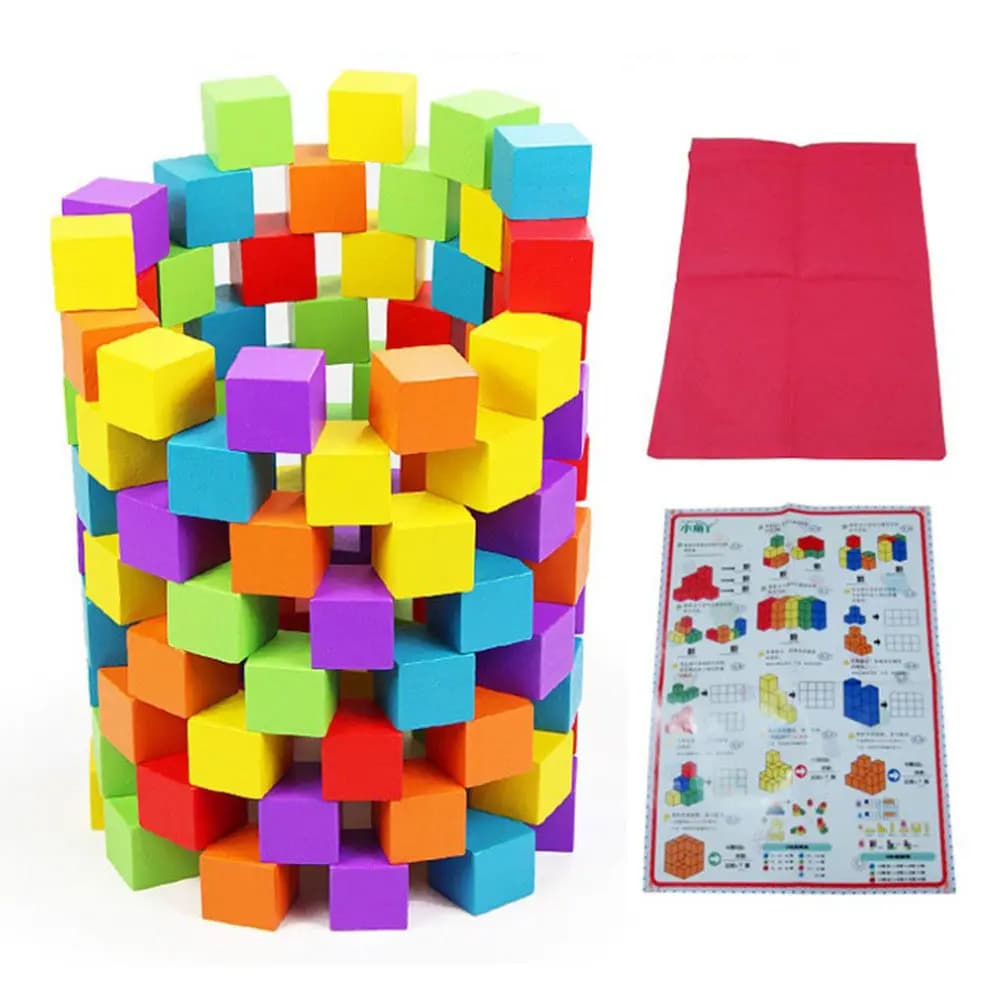 100 Pezzi Blocchi Cubici in Legno Creativi per l'Apprendimento Precoce dei Neonati e dei Bambini, Gioco Educativo per Bambini