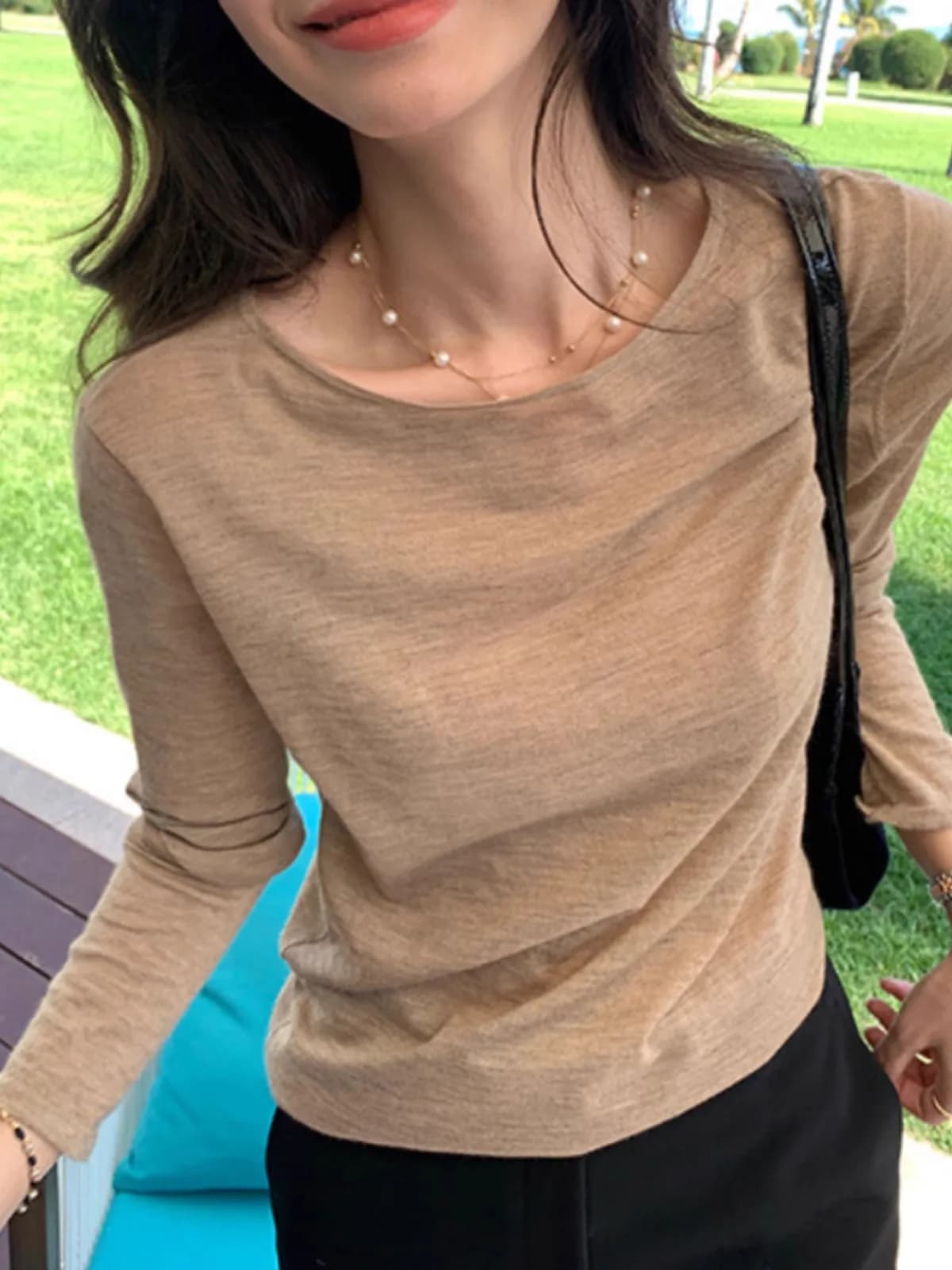 Girocollo cashmere baco da seta maglieria di seta primavera e autunno filato Yangzi lana superfine 16 t-shirt ad ago manica lunga sottile