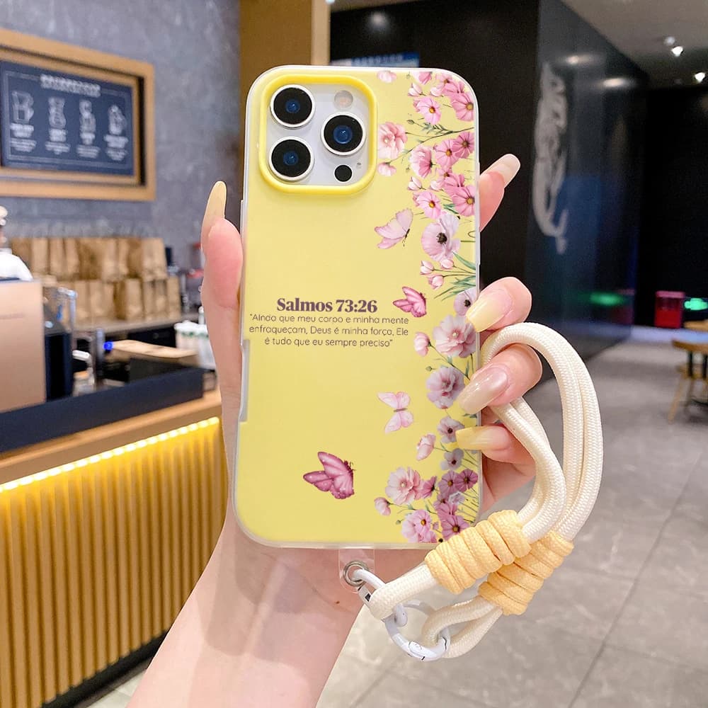 2 in1 Lanyard Jelly Phone Case Pink Flower Butterfly For Samsung Galaxy S25 S23 S24 FE S26 Ultra A57 A56 A54 A55 A17 A07 Cover