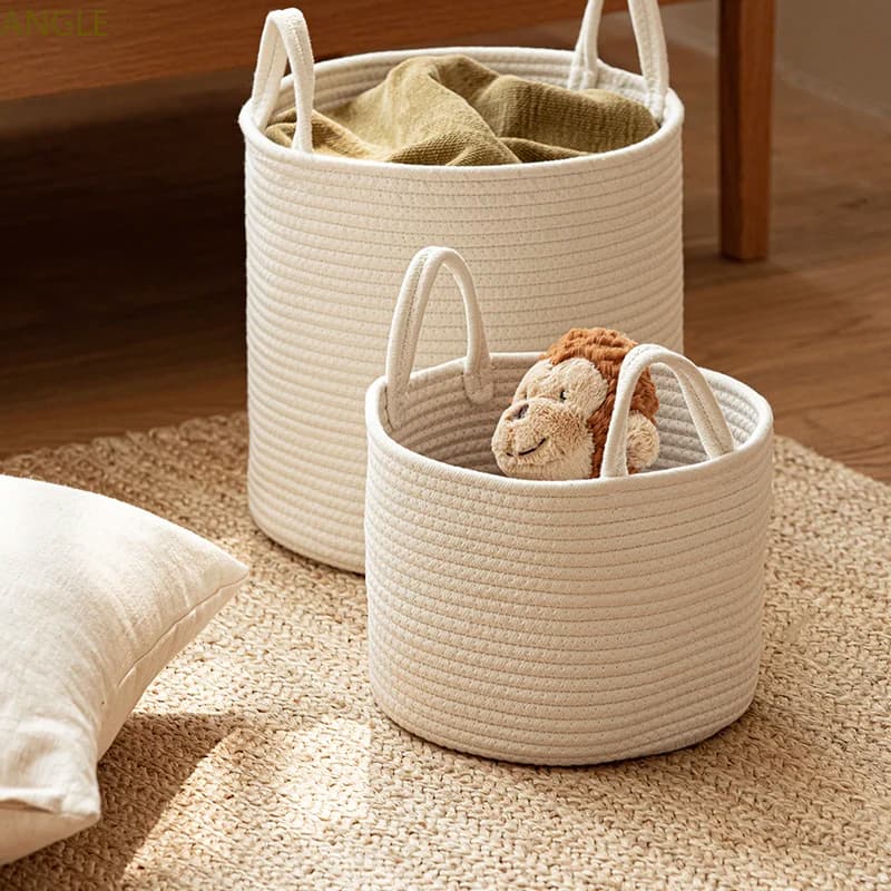 Solid White White Paper Basket Organization and preservation of the house Children's toys basket Organizer of various cotton rope braided articles
