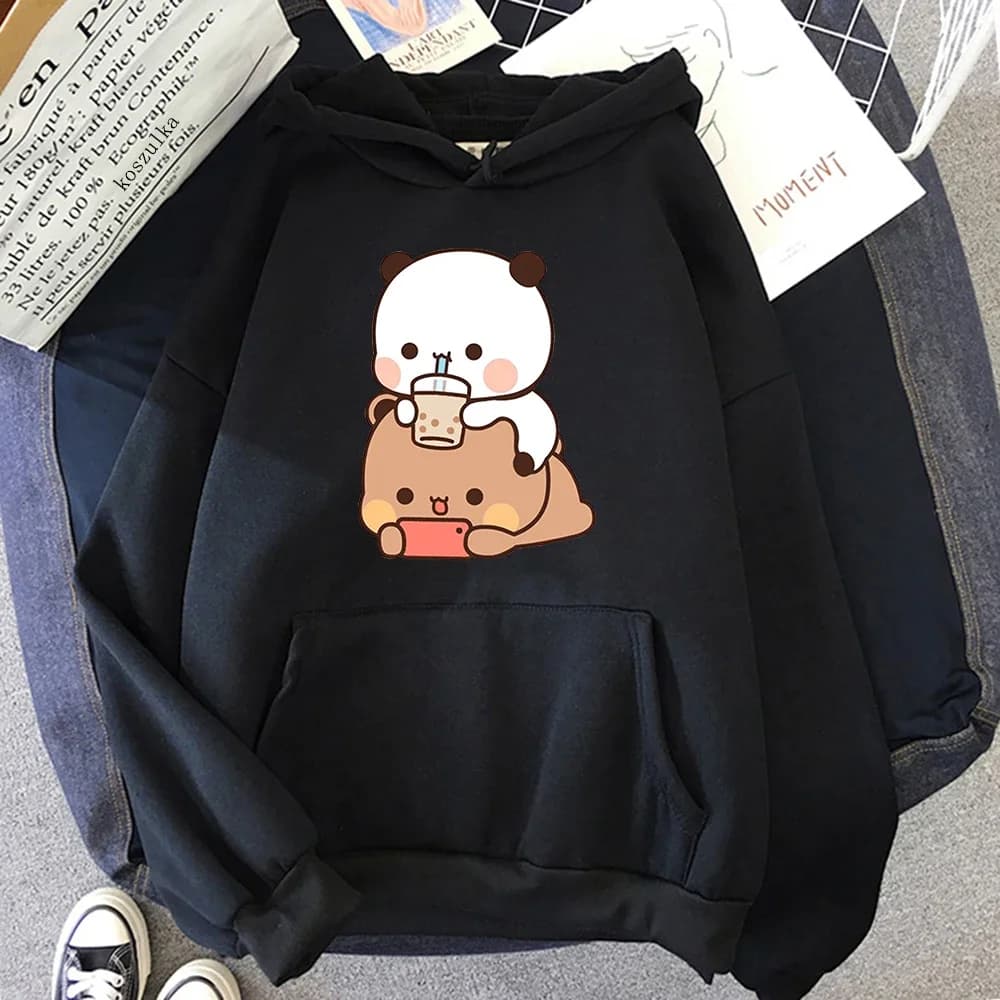 Bubu And Dudu Drink Bubble Tea Print Women Hoodie Kawaii Female Sweatshirt Fashion Casual HipHop Sweatshirts Harajuku