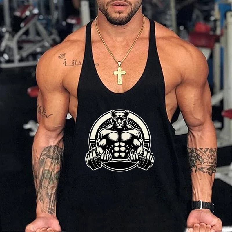 Gilet stringer grafico "Panther Muscle & Dumbbells" da uomo - Camicia senza maniche per palestra, fitness, bodybuilding e allenamento di corsa
