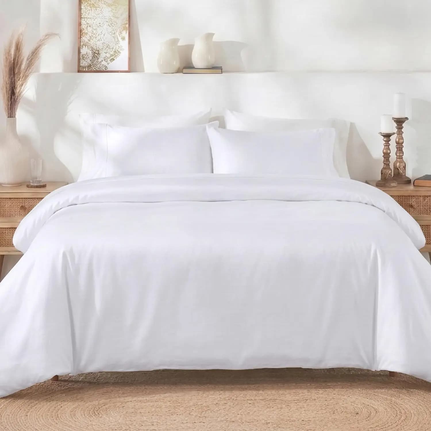 Set Copripiumino King Size Bianco, 400 Fili, Raso 100% Cotone, Chiusura a Bottoni e Lacci agli Angoli - Biancheria da Letto Premiata