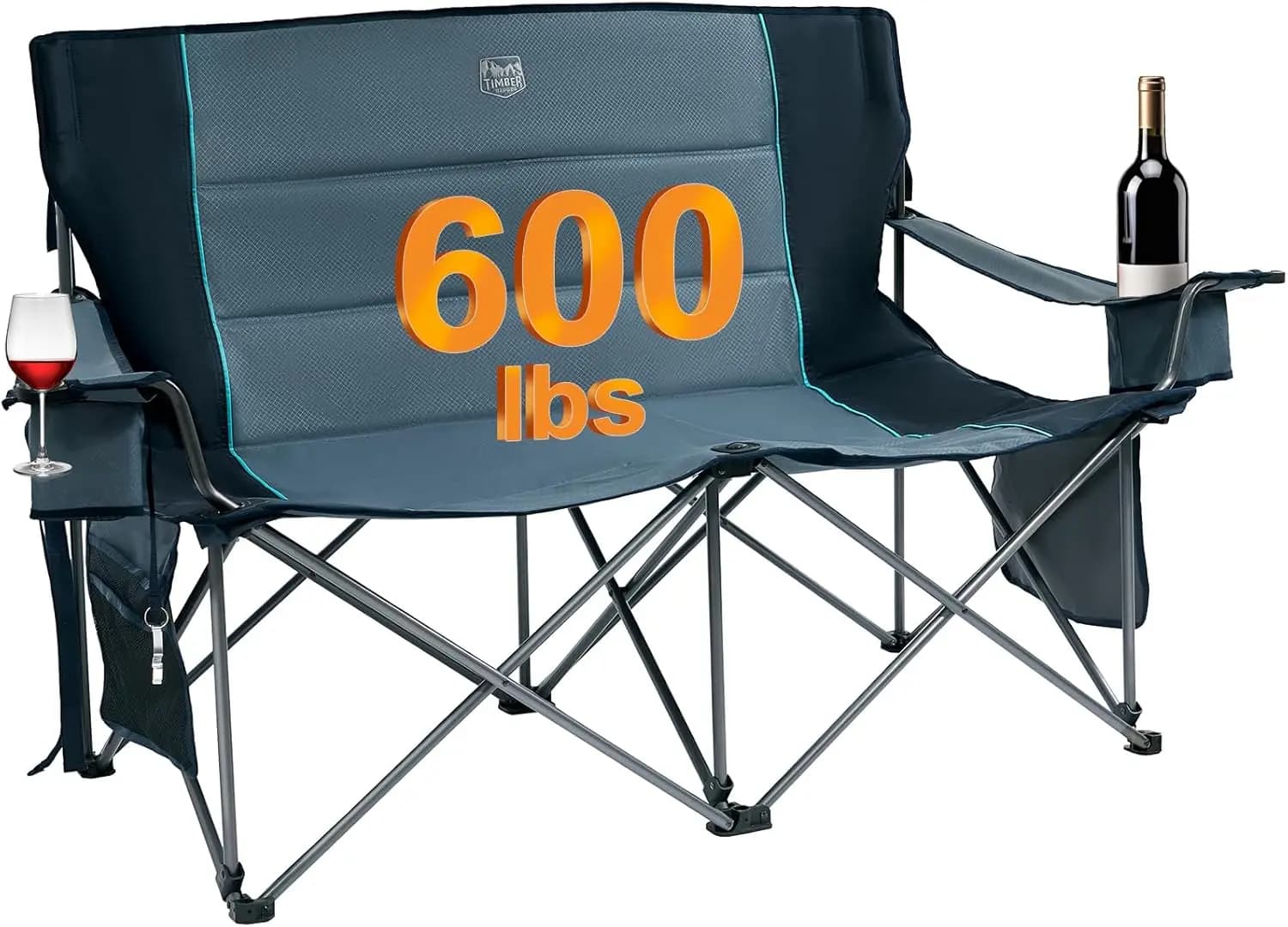 Sedia da Campeggio Doppia Oversize con Portabicchieri, Divanetto Pieghevole Portatile per Esterni, Supporta fino a 272 kg
