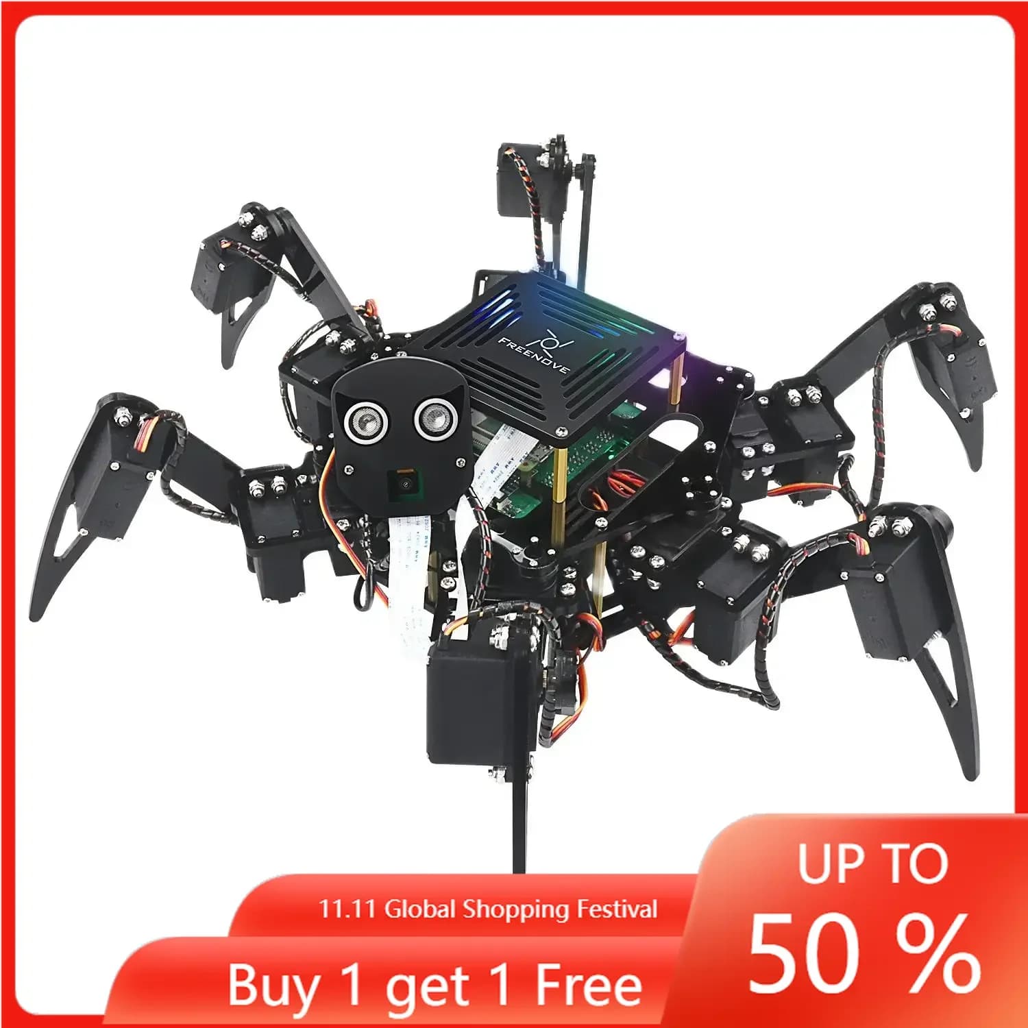 Freenove Raspberry Pi Big Robot a sei zampe Trasmissione video App Montaggio riconoscimento immagini, senza Raspberry Pi e batteria