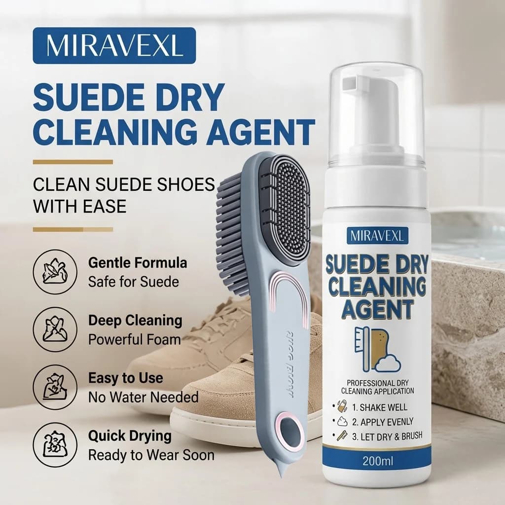 Kit detergente schiumogeno per scarpe senza acqua MIRAVEXL con spazzola, pulizia profonda per pelle scamosciata, pelle, tessuto, tela, PU e stivali