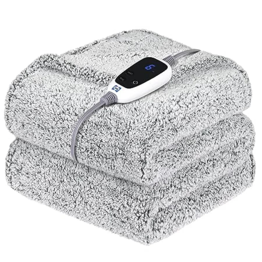 Coperta Elettrica Riscaldante 50"x60" Morbida in Doppio Sherpa Super Confortevole con 6 Livelli di Riscaldamento Rapido e Spegnimento Automatico da 2-10 Ore